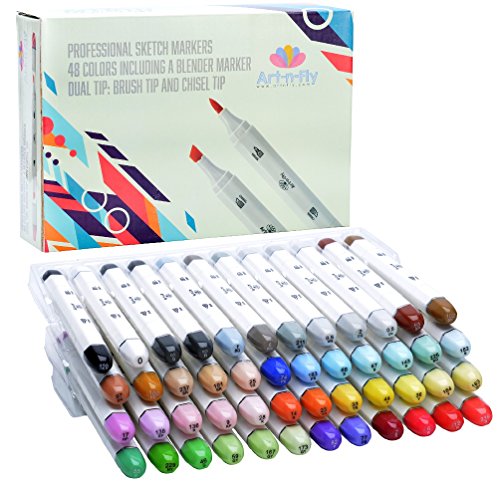 Professionelle Farb-Marker/Buntstifte - 48 Farben - eignen sich zum Zeichnen von Mangas Sketch Illustrationen - geeignet für Künstler/Kinder - ideal als Geschenkset von Art-n-Fly