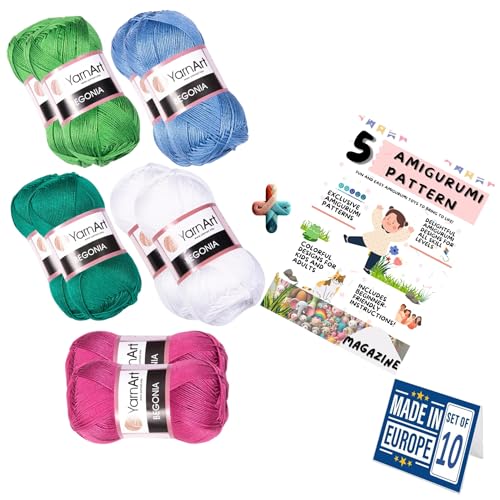 10 Knäuel Garn Art Begonia, 100 % merzerisierte Baumwolle, zum Häkeln und Stricken, Amigurumi, weich, Fine-Sport 2, 50 g, 169 m, Top 5 am häufigsten verwendete Farben, Version 6 10 Knäuel Garn Art Begonia, 100 % merzerisierte Baumwolle, zum Häkeln und Stricken, Amigurumi, weich, Fine-Sport 2, 50 g, 169 m, Top 5 am häufigsten verwendete Farben, Version 6 von Art of Yarn