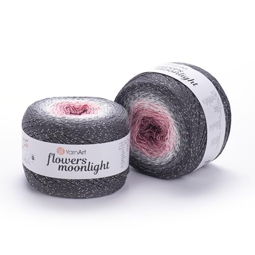 3279 Garn mit 2 Knäueln, Kunstblumen, Mondscheingarn, 53 % Baumwolle, 43 % Acryl, 4 % metallisches Polyester, 250 g, mehrfarbiges Baumwollgarn, Regenbogen-Häkelgarn, Frühling, Sommer, fein 1 Top 9 am von Art of Yarn