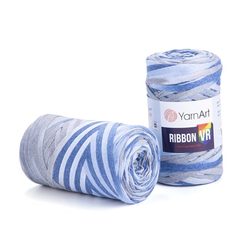 Art of Yarn T-Shirt-Garn VR%60 Baumwolle zum Häkeln, Stricken, grob, metallischer Stoff, Anfänger-T-Shirt, 500 g, Untersetzer, perfekte Taschen, Körbe, Heimdekoration, 2 Stück, Denim-Blau-Mix 9916 Art of Yarn T-Shirt-Garn VR%60 Baumwolle zum Häkeln, Stricken, grob, metallischer Stoff, Anfänger-T-Shirt, 500 g, Untersetzer, perfekte Taschen, Körbe, Heimdekoration, 2 Stück, Denim-Blau-Mix 9916 von Art of Yarn