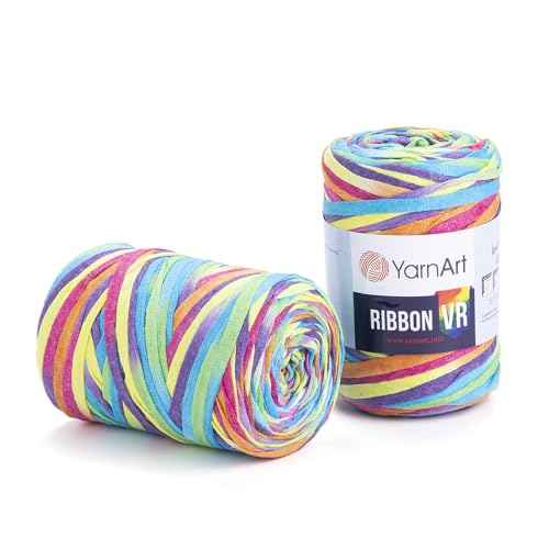 Art of Yarn T-Shirt-Garn VR%60 Baumwolle zum Häkeln, Stricken, grob, metallischer Stoff, Anfänger-T-Shirt, 500 g, Untersetzer, perfekte Taschen, Körbe, Heimdekoration, 2 Stück, Regenbogenfarben 9919 Art of Yarn T-Shirt-Garn VR%60 Baumwolle zum Häkeln, Stricken, grob, metallischer Stoff, Anfänger-T-Shirt, 500 g, Untersetzer, perfekte Taschen, Körbe, Heimdekoration, 2 Stück, Regenbogenfarben 9919 von Art of Yarn