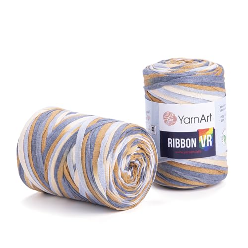 Art of Yarn T-Shirt-Garn VR%60 Baumwolle zum Häkeln, Stricken, grob, metallischer Stoff, Anfänger-T-Shirt, 500 g, Untersetzer, perfekte Taschen, Körbe, Heimdekoration, 2 Stück, Sandsteinstreifen 9918 Art of Yarn T-Shirt-Garn VR%60 Baumwolle zum Häkeln, Stricken, grob, metallischer Stoff, Anfänger-T-Shirt, 500 g, Untersetzer, perfekte Taschen, Körbe, Heimdekoration, 2 Stück, Sandsteinstreifen 9918 von Art of Yarn