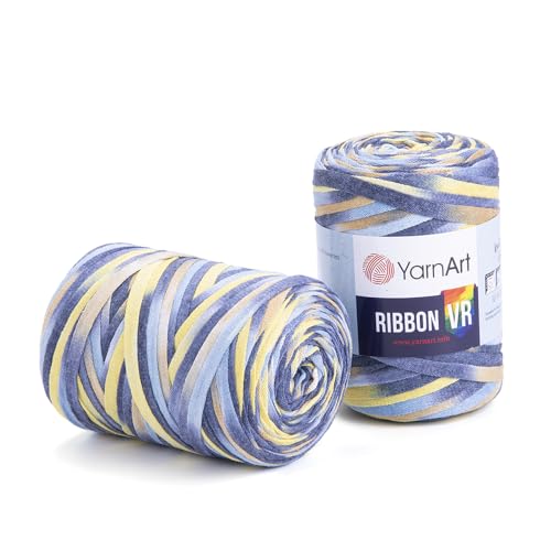 Art of Yarn T-Shirt-Garn VR%60 Baumwolle zum Häkeln, Stricken, grober metallischer Stoff, Anfänger-T-Shirt, 500 g, Untersetzer, perfekte Taschen, Körbe, Heimdekoration, 2 Stück, weicher Denim von Art of Yarn