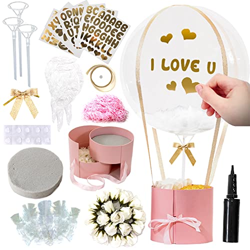 Blooming Bobo Balloon Clear Latex Bubble Balloon, 33-Piece Gift Set - Mock Flowers with 2 Levels Black Surprise Gift Box for Women/Men, Anniversary, Valentine's Day (Pink) von Art with smile