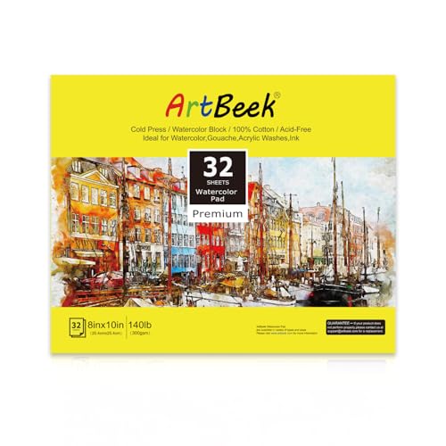 ArtBeek Aquarellpapierblock, Aquarellblock, 100 % Baumwolle, 140 g/300 g/m² (20,3 x 25,4 cm, kaltgepresst) von ArtBeek