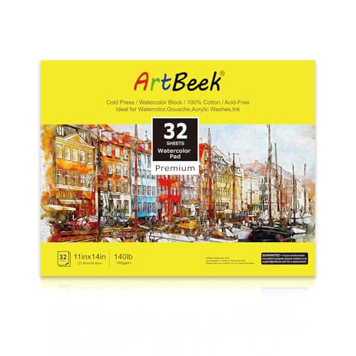 ArtBeek Aquarellpapierblock, Aquarellblock, 100 % Baumwolle, 140 g/300 g/m² (28,9 x 35,6 cm, kaltgepresst) von ArtBeek