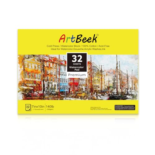 ArtBeek Aquarellpapierblock, Aquarellblock, 100 % Baumwolle, 140 g/300 g/m² (7 x 10 Kaltpress) von ArtBeek