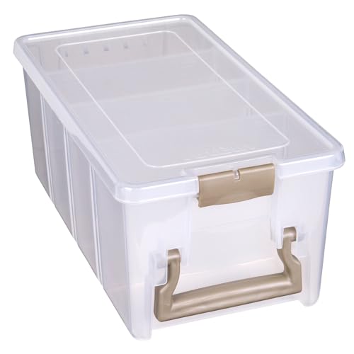 ArtBin 0365506 6925AB Semi Satchel mit 3 herausnehmbaren Trennwänden, tragbarer Kunst-und Bastel-Organizer mit Griff, [1] Kunststoff-Aufbewahrungskoffer, transparent, Gold, 0 von ArtBin