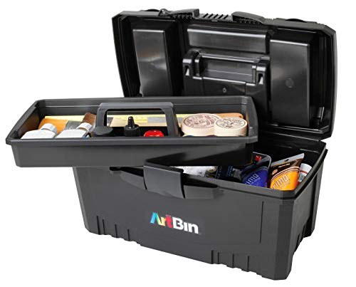 ArtBin 6918AB Twin Top 43,2 cm Vorratsbox, tragbarer Kunst- und Bastelbedarf-Organizer mit Griff, [1] Kunststoff-Aufbewahrungskoffer, schwarz von ArtBin