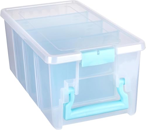ArtBin 6925AA Semi Satchel mit herausnehmbaren Trennwänden, tragbarer Kunst-und Bastel-Organizer mit Griff, [1] Kunststoff-Aufbewahrungskoffer, transparent mit Aqua-Akzenten, Polypropylen von ArtBin