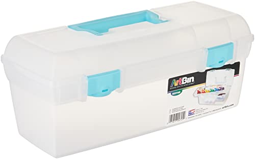 ArtBin 6937AG Essentials herausziehbare Box, tragbarer Kunst-und Bastel-Organizer mit Griff und Tablett, transparent/aquamarinblau, Aqua Mist Verschlüsse von ArtBin