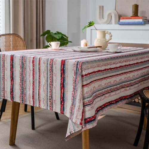 ArtBud Tischdecke aus Baumwollleinen, Bauernhaus-Tischdecke, waschbar, für Weihnachten, Küche, Dekoration, rechteckig/länglich, 140 x 213 cm, 6–8 Sitzplätze, Weiß / Rot / Blau gestreift ArtBud Tischdecke aus Baumwollleinen, Bauernhaus-Tischdecke, waschbar, für Weihnachten, Küche, Dekoration, rechteckig/länglich, 140 x 213 cm, 6–8 Sitzplätze, Weiß / Rot / Blau gestreift von ArtBud