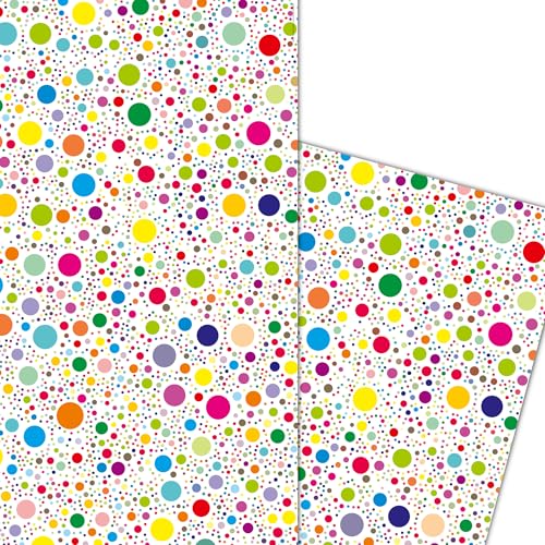 ArtUp.de 5 Bögen Geschenkpapier mit fröhlichen bunten Punkten Polkadots für tolle Geschenke super DIY Bastelbögen stabile Qualität Bogengröße DIN A2 (42 x 59 cm) von ArtUp.de