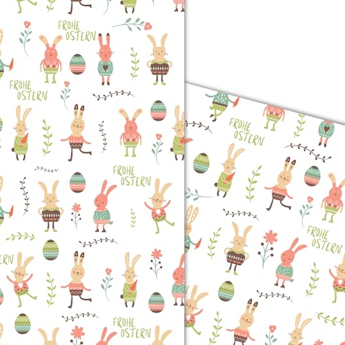 ArtUp.de 5 Bögen Osterpapier Geschenkpapier Oster-Einschlagpapier mit lustigen bunten Osterhasen in Pastellfarben für tolle Geschenke super DIY Bastelbögen Bogengröße DIN A2 42 x 59 cm von ArtUp.de