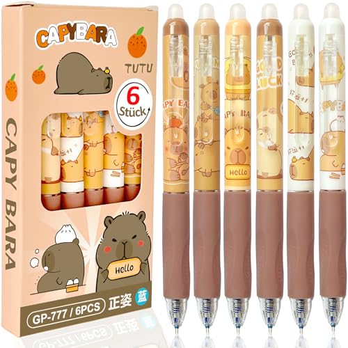 6 Capybara Radierbarer Kugelschreiber Hochwertig, Blau Gelstifte Radierbar Capybara Stifte set, Tintenroller Radierbare Stifte Kinder, Cute Capybara Sachen, Einschulung Mädchen Geschenke 4 -12 Jahre von Artbiu