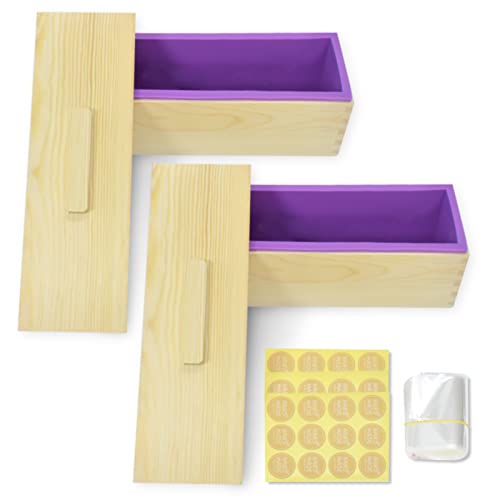 Artcome Rechteckige Silikonformen aus Holz mit Deckel, Seifenformen-Set mit 100 Beuteln und 36 Aufklebern, 2 Sets Artcome Rechteckige Silikonformen aus Holz mit Deckel, Seifenformen-Set mit 100 Beuteln und 36 Aufklebern, 2 Sets von Artcome