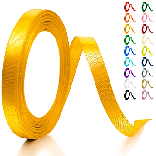 Artcut Geschenkband, 10MM × 22M Satinband, Schleifenband, Seidenband, Bänder Zum Basteln, Stoffband, Geschenkbänder, Satinbänder, Gold Ribbon für Kuchen, Hochzeit, Valentinstagsgeschenk, Blumen von Artcut