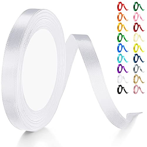 Artcut Geschenkband, 10MM × 22M Satinband, Schleifenband, Seidenband, Bänder Zum Basteln, Stoffband, Geschenkband Weiss, Weißes Band, Ribbon für Kuchen, Hochzeit, Valentinstagsgeschenk, Blumen von Artcut