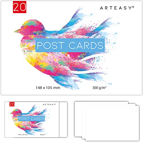 Arteasy® Aquarell Postkarten - Set mit 20 Postkarten im A6 Format zum selbstgestalten - Aquarellpapier in 300g zum Zeichnen und Watercolor Malen - Blanko Karten von Arteasy
