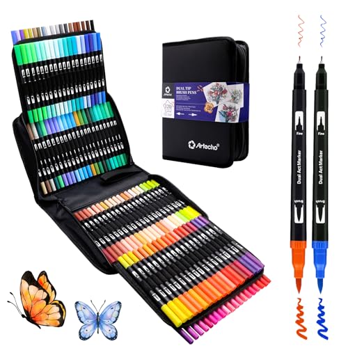 Artecho Dual Brush Pen Set 120 Farben mit Schwarzer Tragetasche, Filzstifte Dicke und Dünne, Pinselstifte set, Stifte für Bullet journal, Kalligraphie, Manga, Malbücher und Handlettering Artecho Dual Brush Pen Set 120 Farben mit Schwarzer Tragetasche, Filzstifte Dicke und Dünne, Pinselstifte set, Stifte für Bullet journal, Kalligraphie, Manga, Malbücher und Handlettering von Artecho