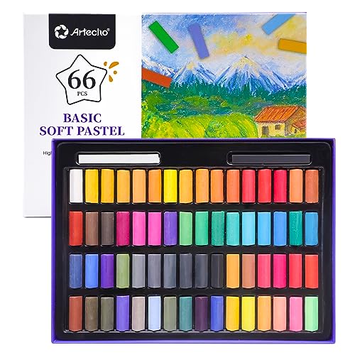 Artecho Pastellkreide 66er Premium Set, 64 Farben Darunter Extra Schwarz & Weiß, Ideal für Künstler, Hobbymaler, Schule, Kunstunterricht. von Artecho