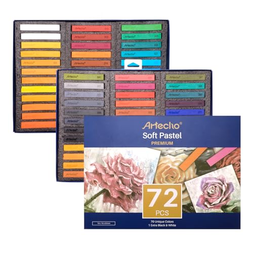 Artecho Pastellkreide 72er Premium Set, 70 Farben Darunter 4 Fluoreszierende Farben, Extra Schwarz & Weiß, Ideal für Künstler, Hobbymaler, Schule, Kunstunterricht. von Artecho