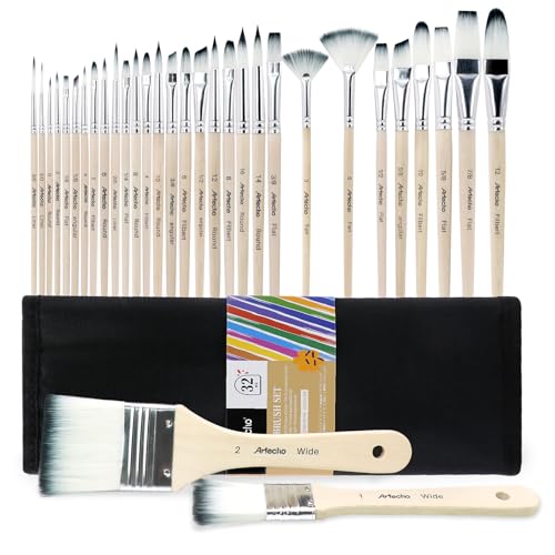 Artecho Pinselset Acrylfarben, Pinsel Set für Aquarell, Öl, Steinmalerei, Nagelpinsel, 32 Verschiedene Größen mit Organisationstasche. Artecho Pinselset Acrylfarben, Pinsel Set für Aquarell, Öl, Steinmalerei, Nagelpinsel, 32 Verschiedene Größen mit Organisationstasche. von Artecho