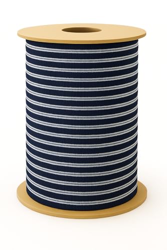 Streifenband aus Polyester mit Baumwoll-Effekt – 10 mm – Für Nähen & textile Dekorationen – Verschiedene Farben, 2 Längen, Made in Italy (Navy Sky Stripe, 20 m) von Artefizio