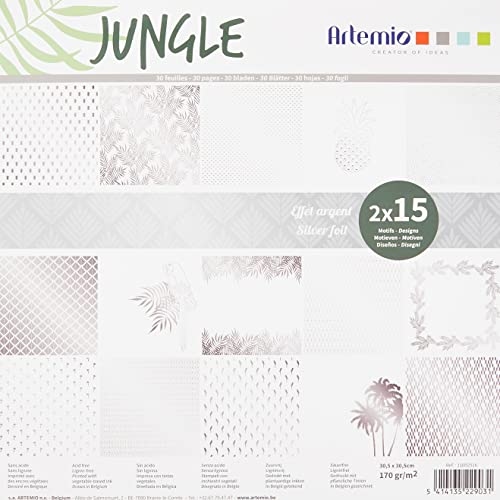 Artemio 11002516 Bloc 30 feuilles 170g Jungle foil Argent, Multi, 30x30 von Artemio