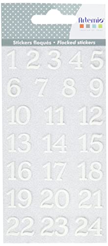 Artemio 24 Zahlen Aufkleber, beflockt, Misty Winter, Moosgrün, Weiß, 8 x 17 cm von Artemio
