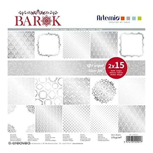 Artemio Block mit 30 Blättern, Scrapbooking, 30 x 30 cm, Barok-Folie, silberfarben von Artemio