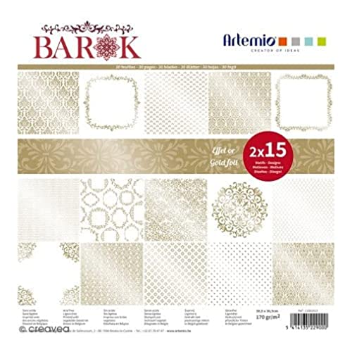 Artemio Block mit 30 Blatt für Scrapbooking, 30.5 x 30.5 cm, Barok, Goldfarben von Artemio