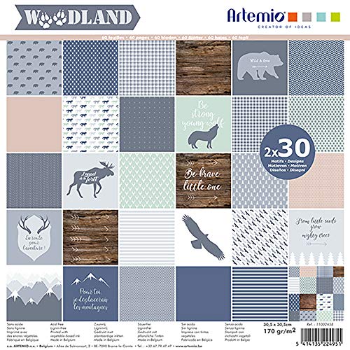 Artemio Scrapbooking-Papier, Woodland, 30,5 x 30,5 cm, 60 Stück von Artemio