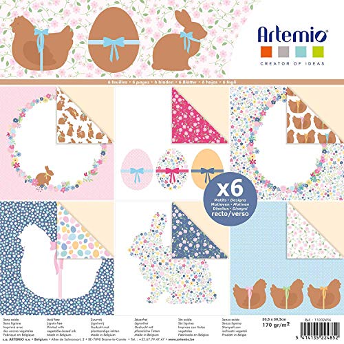 Artemio Scrapbooking Papier Osterhasen und Hühner, 30,5 x 30,5 cm, 6 Stück von Artemio