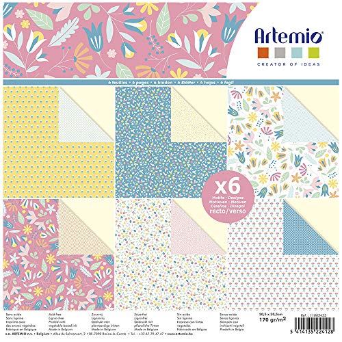 Artemio Set 6 Blatt Blumen 170 g/m², mehrfarbig, 30 x 30 cm von Artemio