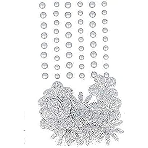 Artemio Set 75 Blumen und Perlen selbstklebend, Kunststoff, Silber, 7,5 x 1 x 17 cm von Artemio
