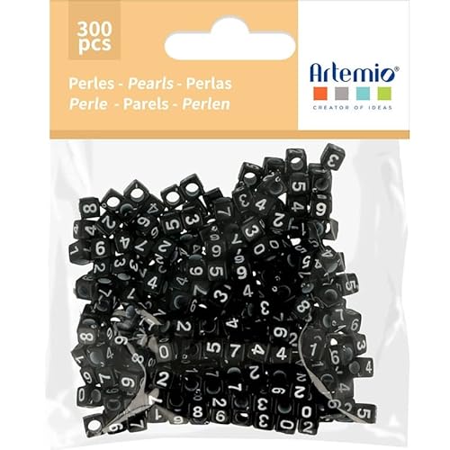 Craft Consortium, 300 Perlen, 6 x 6 mm, Schwarz + weiße Zahlen von Artemio