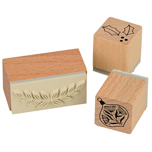 Stempel-Set aus Holz, Kraftbox, Splendid Xmas, Stechpalme von Artemio
