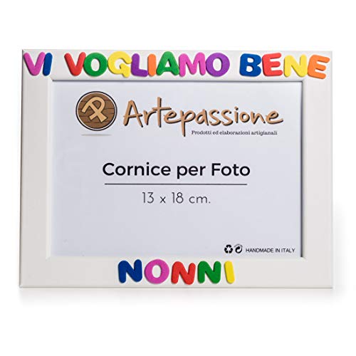 Artepassione Bilderrahmen aus Holz, mit Schriftzug Vi Vogliamo Bene Nonni, Weiß, 13 x 18 cm von ArtePassione