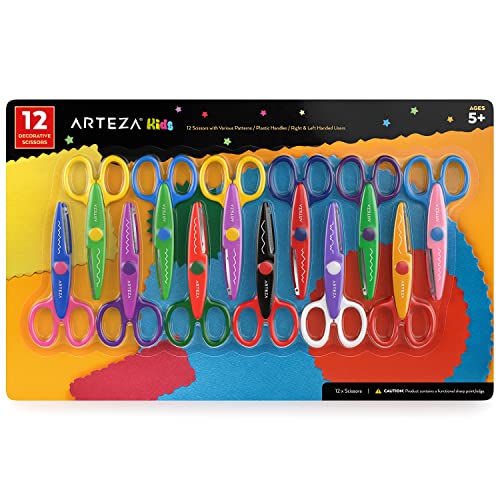 Arteza Kids Dekorative Scheren Set 12 verschiedene Muster 5,5 Zoll Bastelschere mit Mustern Schulbedarf und Scrapbooking Supplies für Lehrer, Studenten und Hobbyisten von Arteza Kids