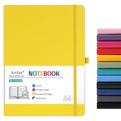 A4 Notebook - Notebook A4 with Premium Paper, Faux Leather Classic Writing A4 Notebook Journal, 8.35" X 11.45", Hardcover - Yellow von Artfan