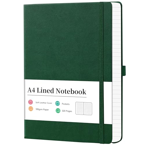 Artfan A4 Notizbuch liniert mit 320 Seiten – Notizblock, Hartcover in Dunkelgrün, 21,5 × 27,9 cm, Premium Papier für Schule & Büro von Artfan