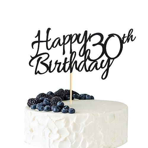 Arthsdite 1 Stück Happy 30th Birthday Cake Topper 30 Cake Topper Happy 30 Birthday Kuchen Dekoration für 30. Prost bis 30 Geburtstag Party Dekoration Supplies – Schwarz Glitzer von Arthsdite
