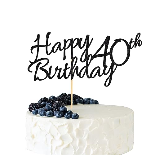 Arthsdite 1 Stück Happy 40th Birthday Cake Topper 40 Cake Topper Happy 40 Birthday Cake Decoration for 40th Cheers to 40 Birthday Party Decoration Supplies - Black Glitter von Arthsdite