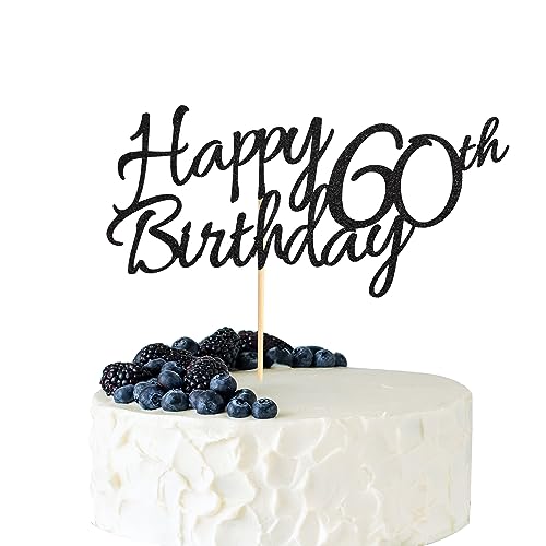 Arthsdite 1 Stück Happy 60th Birthday Cake Topper 60 Cake Topper Happy 60 Birthday Kuchen Dekoration für 60. Prost bis 60 Geburtstag Party Dekoration Supplies – Schwarz Glitzer von Arthsdite