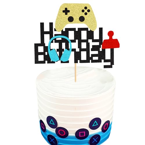 Arthsdite 1 Stück Videospiel Happy Birthday Cake Topper Videospiel Kuchen Pick Game On Controller GamePad Kuchen Dekoration für Spiel Thema Babyparty Kinder Jungen Mädchen Geburtstag Party Supplies von Arthsdite