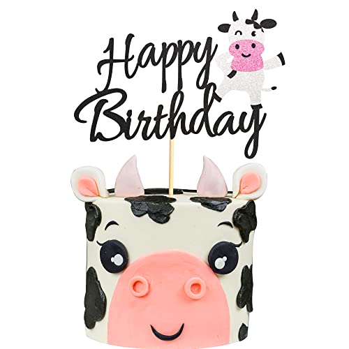 Arthsdite 1 x Kuh-Happy Birthday-Tortenaufsatz, Bauernhoftiere, Geburtstag, Kuchen, Dekorationen für Kuh-Thema, Babyparty, Kinder, Jungen, Mädchen, 1. Geburtstag – schwarzer Glitzer Arthsdite 1 x Kuh-Happy Birthday-Tortenaufsatz, Bauernhoftiere, Geburtstag, Kuchen, Dekorationen für Kuh-Thema, Babyparty, Kinder, Jungen, Mädchen, 1. Geburtstag – schwarzer Glitzer von Arthsdite