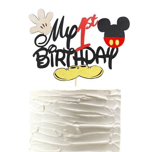 Arthsdite 1 x Tortenaufsatz "Mick Mouse My 1st Birthday", Schwarz / Gold / Rot mit Glitzermaus, Tortendekoration für Jungen, Filmfigur, Party-Dekoration Arthsdite 1 x Tortenaufsatz "Mick Mouse My 1st Birthday", Schwarz / Gold / Rot mit Glitzermaus, Tortendekoration für Jungen, Filmfigur, Party-Dekoration von Arthsdite