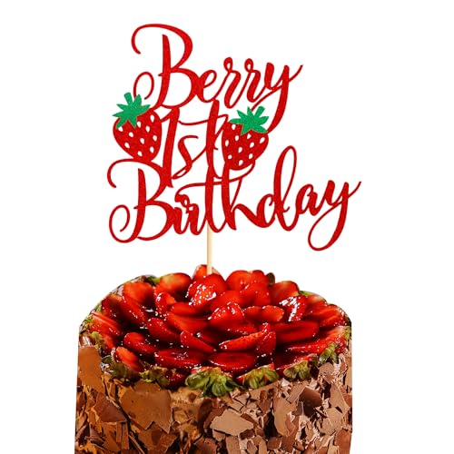 Arthsdite 1 x Tortenaufsatz zum 1. Geburtstag, Süßes Obst-Thema, Erster Geburtstag, Erdbeere, ein Kuchenpicker für Erdbeer-Thema, Babyparty, Kindergeburtstag, Party-Kuchendekorationen von Arthsdite