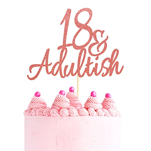 Arthsdite 18 & Erwachsene-ish Cake Topper, 18 und Erwachsene Kuchenplektren, Time to Adult/Eighteen Birthday Kuchen Dekor, Happy 18th Birthday Party Dekoration Supplies - Rose Gold Glitter von Arthsdite